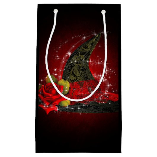 Petit Sac Cadeau Glam Witch Casquette Lacy Black & Red Sparkle Part (Devant)