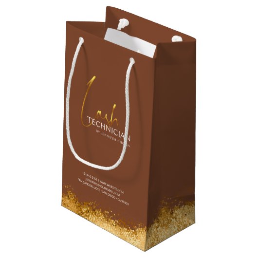 Petit Sac Cadeau Glamorous Gold & Brown Lash Tech (Dos Angle)