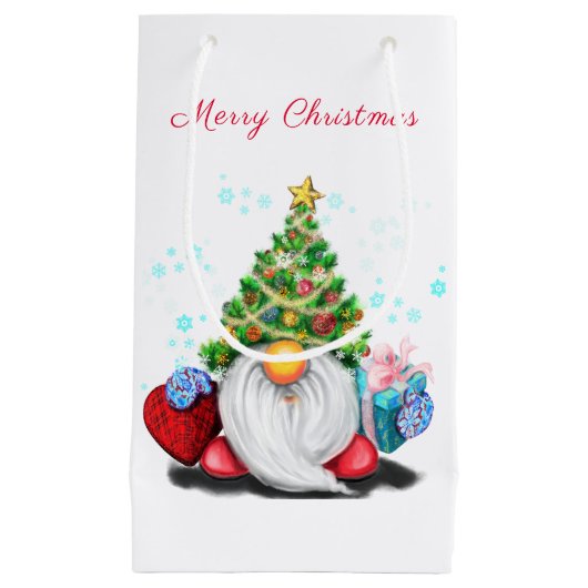 Petit Sac Cadeau Gnome mignonne avec arbre de Noël Casquette et cad (Devant)