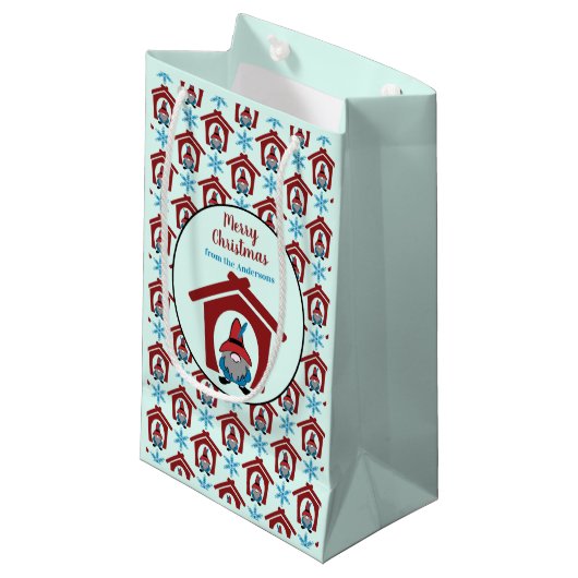 Petit Sac Cadeau Gnome pour le Motif de Noël Rouge Bleu Personnalis (Devant Angle)