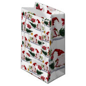 Petit Sac Cadeau Gnomes de Noël festifs, Poinsettia et cloches (Devant Angle)