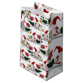 Petit Sac Cadeau Gnomes de Noël festifs, Poinsettia et cloches (Dos Angle)
