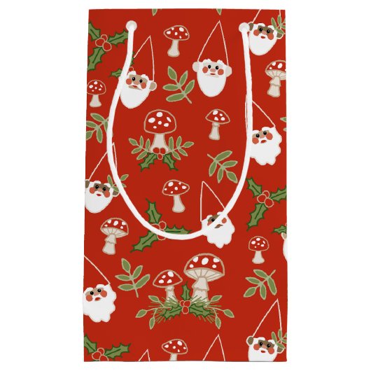 Petit Sac Cadeau Gnomes et champignons en vacances Red Woodland (Devant)