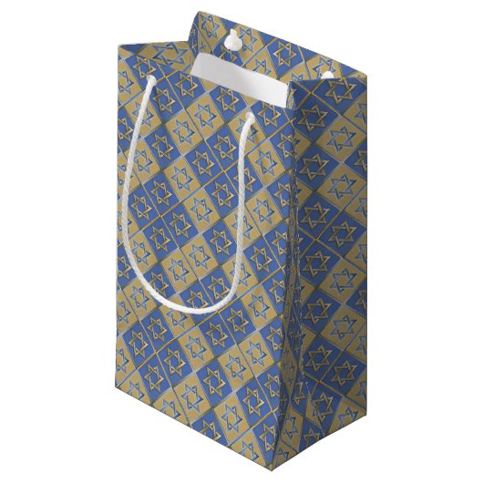 Petit Sac Cadeau Gold Blue Star de David Art Panels (Devant Angle)