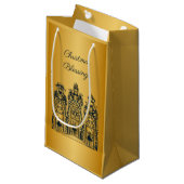 Petit Sac Cadeau Gold et Marine trois hommes sages (Devant Angle)