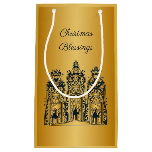 Petit Sac Cadeau Gold et Marine trois hommes sages (Devant)