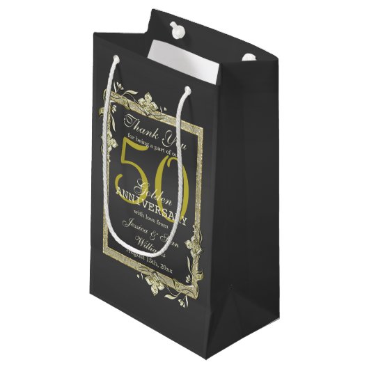 Petit Sac Cadeau Gold Gem & Parties scintillant 50e Mariage d'or (Devant Angle)