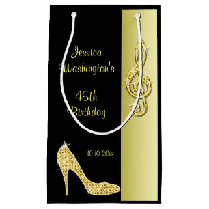 Petit Sac Cadeau Gold Stiletto & Treble Cleft 45th Birthday Party