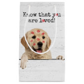 Petit Sac Cadeau Golden Retriever avec des baisers en bâton à lèvre (Devant)