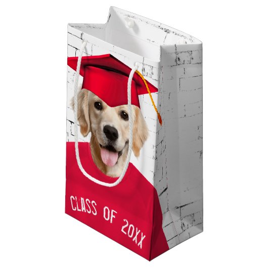 Petit Sac Cadeau Golden Retriever Graduate avec Casquette rouge (Devant Angle)