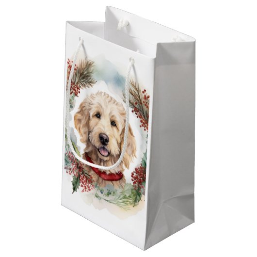 Petit Sac Cadeau Goldendoodle Christmas Wreath Festive Pup (Dos Angle)