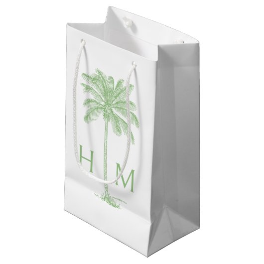 Petit Sac Cadeau Green Coastal Palmetto Palm Monogram (Devant Angle)