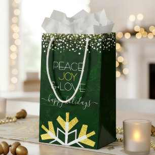 Petit Sac Cadeau Green Snowflake Paix Joie Amour Typographie modern