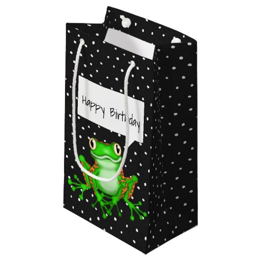 Petit Sac Cadeau Grenouille verte sur des points d'épine (Devant Angle)