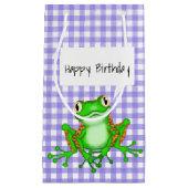 Petit Sac Cadeau Grenouille verte sur En vichy pourpre (Devant)