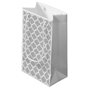 Petit Sac Cadeau Gris Gris Blanc Marocain Quatrefoil Motif #5