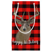 Petit Sac Cadeau gros cerf sur plaid de bûcheron (Devant)