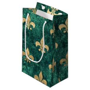 Petit Sac Cadeau Grunge Vert Velours Fleur De Lis Mardi Gras