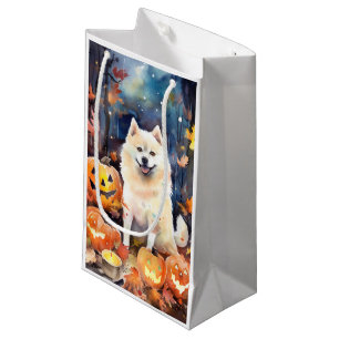 Petit Sac Cadeau Halloween Akita Américain Avec La Peur Citrouille