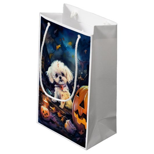 Petit Sac Cadeau Halloween Bichon Frise Avec La Peur Citrouille (Dos Angle)
