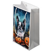 Petit Sac Cadeau Halloween Boston Terrier avec la peur Citrouille (Devant Angle)