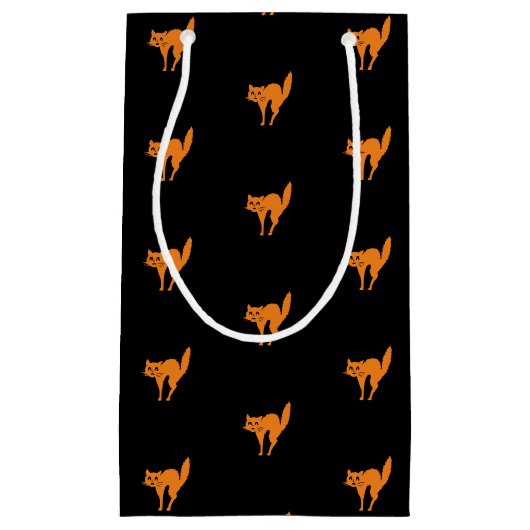 Petit Sac Cadeau Halloween chat noir orange noir motif (Devant)