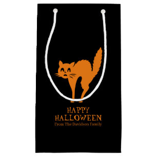 Petit Sac Cadeau Halloween chat noir orange personnalisé traitemen