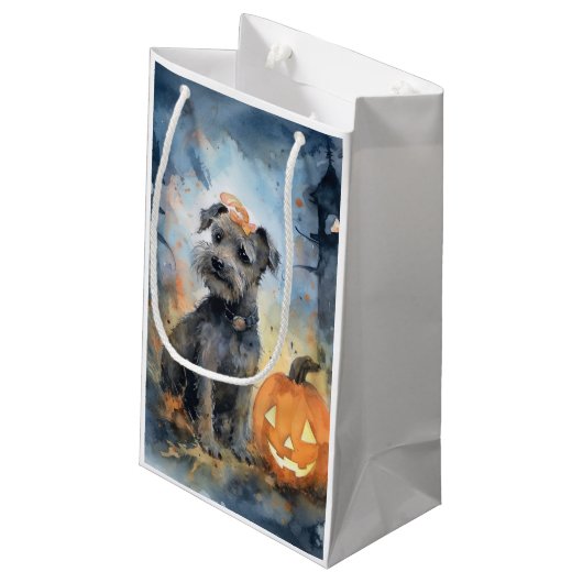 Petit Sac Cadeau Halloween Chesapeake Bay Terrier Avec Citrouilles (Dos Angle)