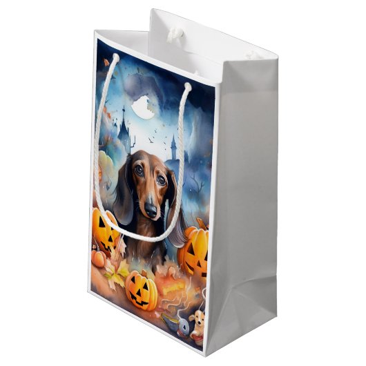 Petit Sac Cadeau Halloween Dachshund Avec La Peur Citrouille (Dos Angle)