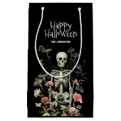 Petit Sac Cadeau Halloween Spooky Skeleton Pink Floral Black (Devant)