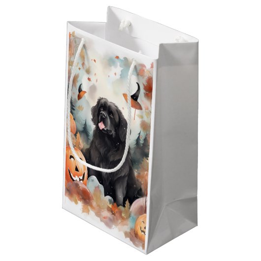 Petit Sac Cadeau Halloween Terre-Neuve avec la peur Citrouille (Dos Angle)