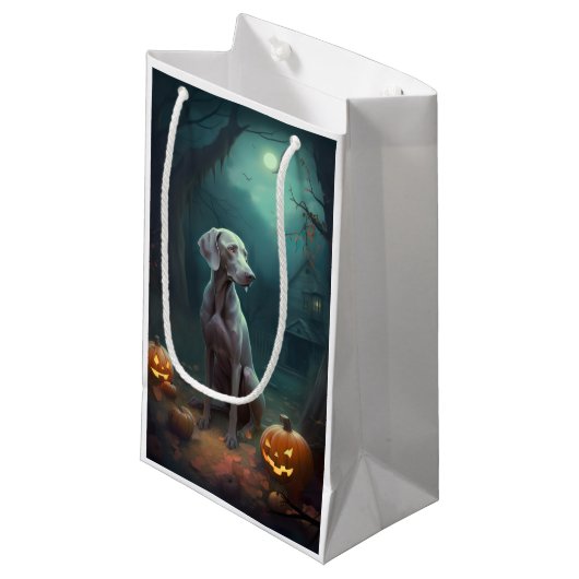 Petit Sac Cadeau Halloween Weimaraner avec la peur Citrouille (Devant Angle)