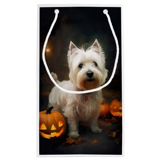 Petit Sac Cadeau Halloween West Highland White Terrier Citrouilles (Dos)