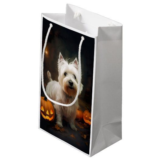 Petit Sac Cadeau Halloween West Highland White Terrier Citrouilles (Dos Angle)