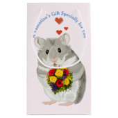Petit Sac Cadeau Hamster gris avec bouquet modifiable Valentine's (Dos)
