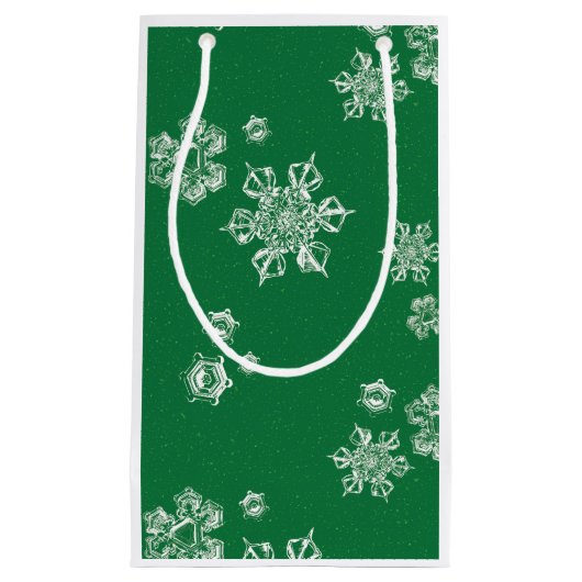 Petit Sac Cadeau Handmade Snowflake Flurries - Bright Green & White (Devant)