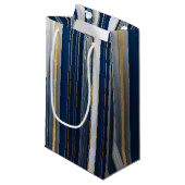 Petit Sac Cadeau Hanoukka Blues Stripes Bleu Blanc Or (Devant Angle)