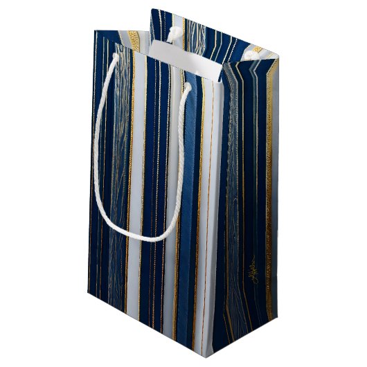 Petit Sac Cadeau Hanoukka Blues Stripes Bleu Blanc Or (Dos Angle)