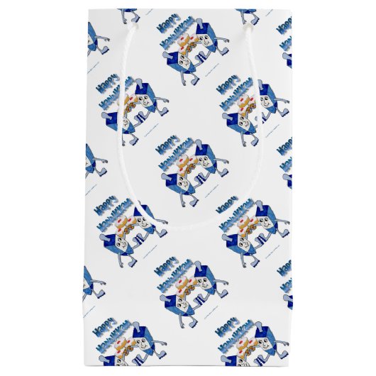 Petit Sac Cadeau Hanoukka Dancing Dreidels et Jelly Doughnut (Devant)