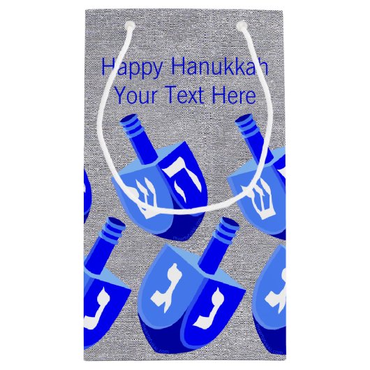 Petit Sac Cadeau Hanoukka Dreidels En Motif Bleu Petites Vacances (Dos)