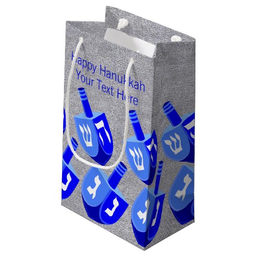 Petit Sac Cadeau Hanoukka Dreidels En Motif Bleu Petites Vacances (Dos Angle)