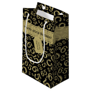 Petit Sac Cadeau Happy 65th Birthday Number Motif Black and Gold