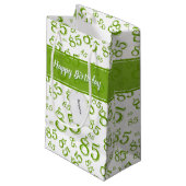 Petit Sac Cadeau Happy 85th Birthday Numéro Motif Vert/Blanc (Devant Angle)