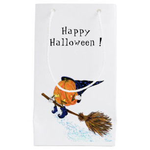 Petit Sac Cadeau Happy Halloween sorcière Citrouille Volant Broom