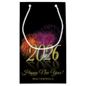 Petit Sac Cadeau Happy New Year 2026 Fireworks Gold (Dos)