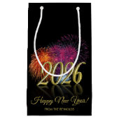 Petit Sac Cadeau Happy New Year 2026 Fireworks Gold (Devant)