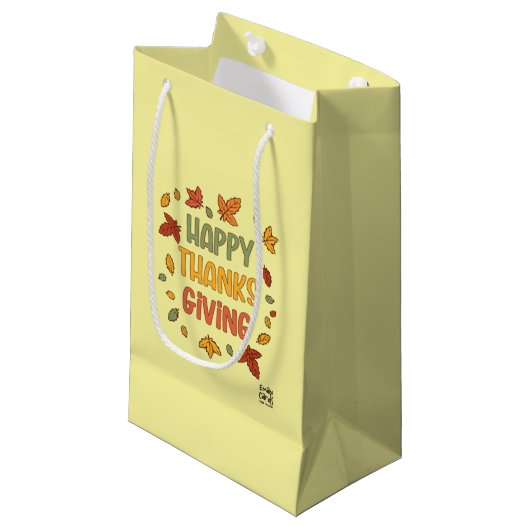 Petit Sac Cadeau Happy Thanksgiving - Yellow Theme (Devant Angle)