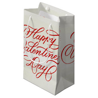 Petit Sac Cadeau Happy Valentines Day Elegant Red Calligraphy
