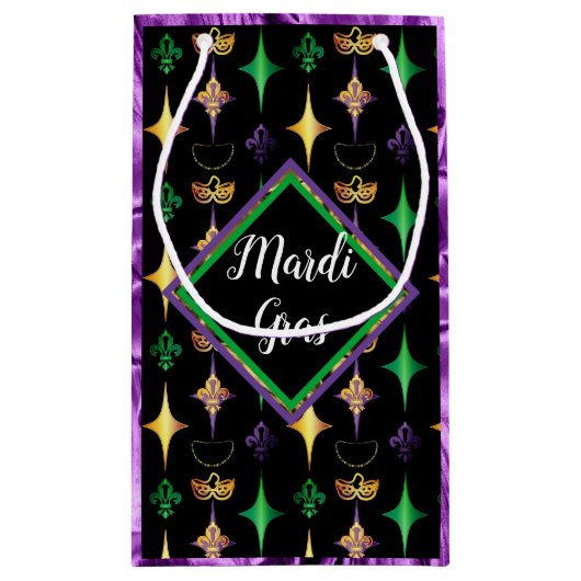Petit Sac Cadeau Harlequins Perles Masque Fleur de Lis Mardi Gras (Dos)