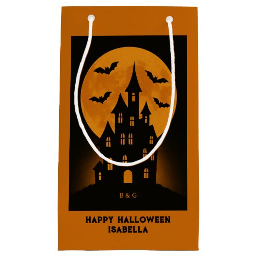Petit Sac Cadeau Haunted House Moon Bats Halloween fête (Devant)